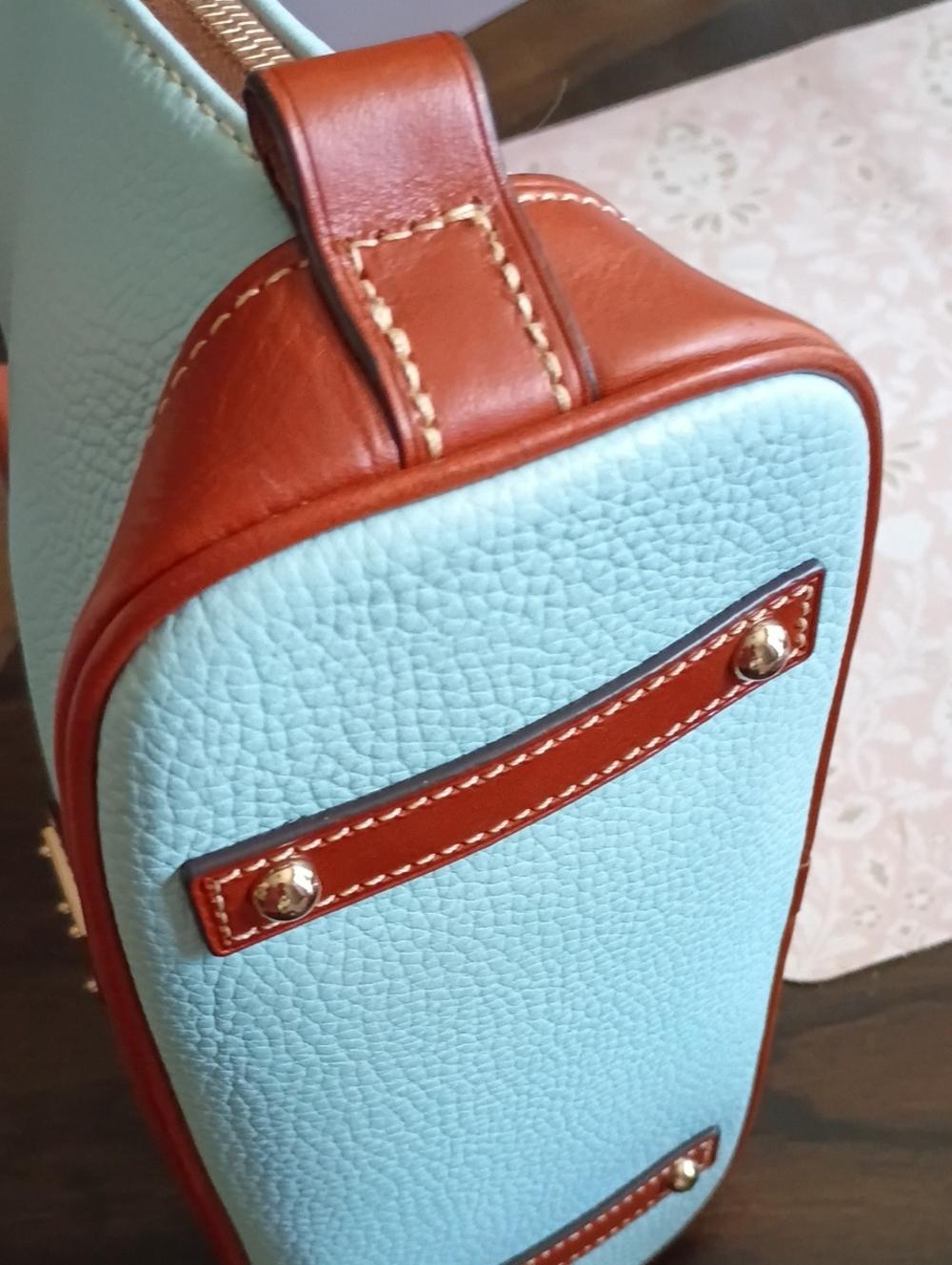 Dooney Zip Zip Pale Blue Pebble Leather Domed Satchel - Picture 11 of 15